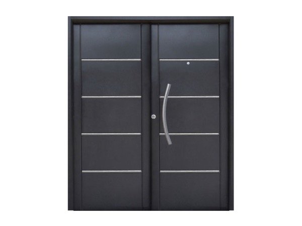 Producto - Puerta doble chapa inyectada doble hoja negra con barral curvo largo