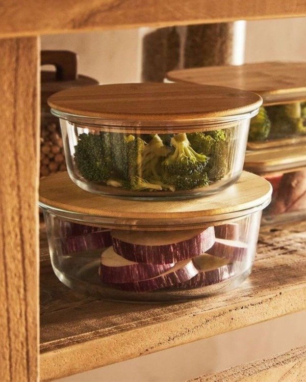 Producto - Contenedor de vidrio y tapa bambú
