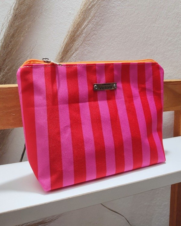 Producto - Neceser clásico - rayado naranja/rosa