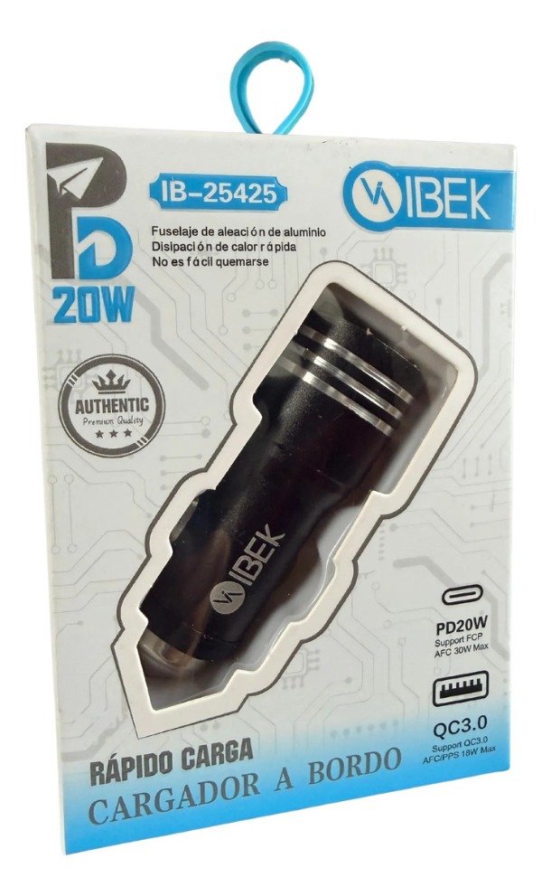 Producto - Cargador para Auto 20W con USB + Tipo c Ibek IB 25425 Negro - 1