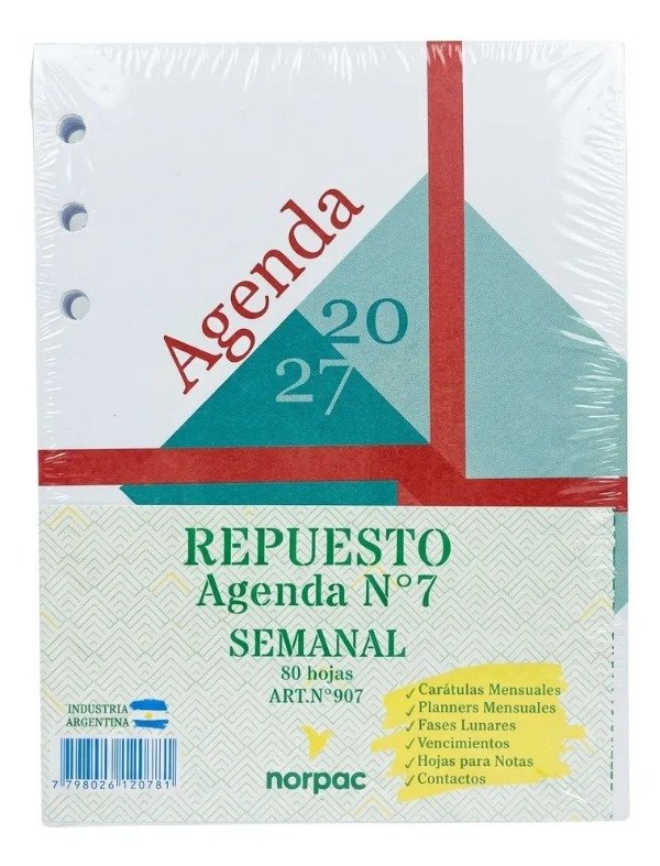 Producto - Repuesto Agenda Norpac N7 Semanal 907 - 0
