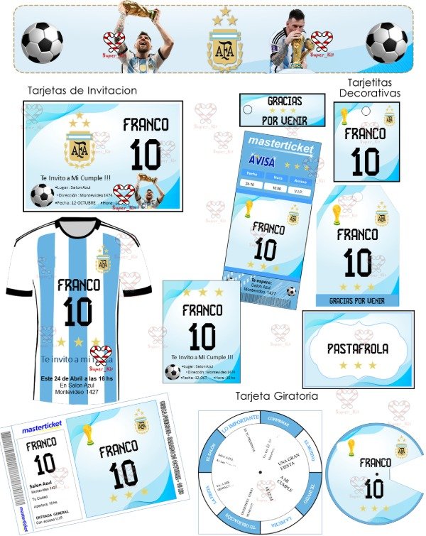 Producto - Kit Imprimible Argentina Campeon Mundial Futbol Mod 2