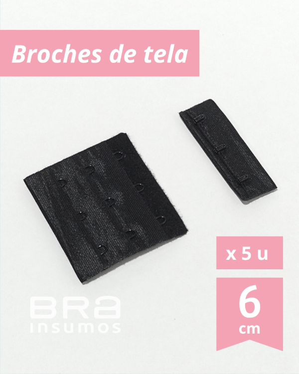 Producto - Broche de Tela de 6 cm, 3x3 Posiciones - Negro (x Unidad)