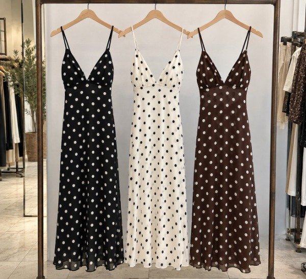 Producto - Vestido largo lunares microtul con arandela y tiras - 3