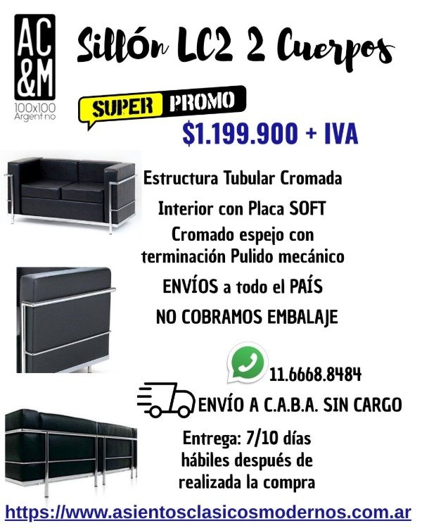 Producto - Sillón LC2 2 Cuerpos, Tapiz Talampaya, Estructura Tubular Cromada!!