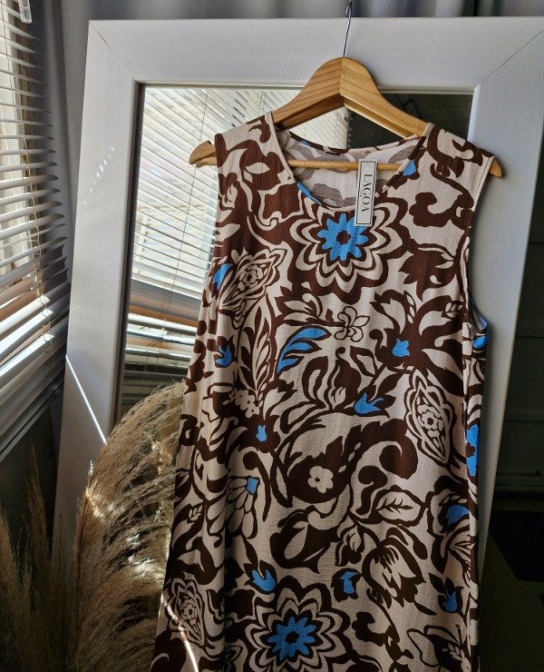 Producto - V06 vestido lino estampado marron