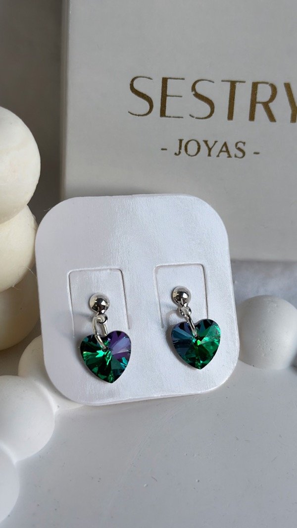 Producto - Aro corazón cristal VERDE ESMERALDA 10mm (Plata 925)