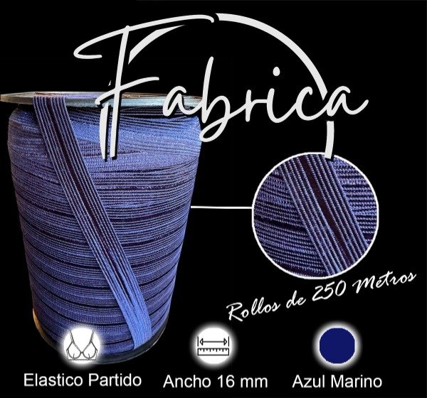 Producto - Envivado o Elástico Partido Azul Marino 16mm (rollo)