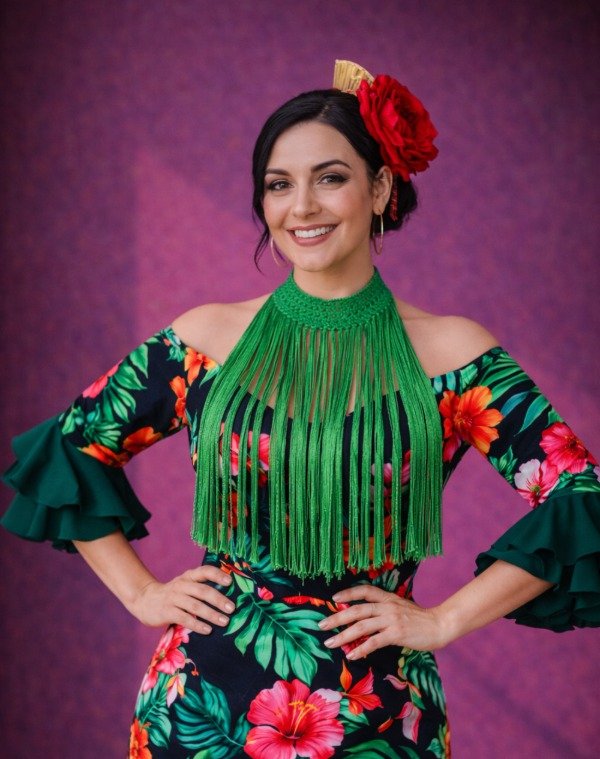 Producto - Collar De Flecos De Seda Recto Verde