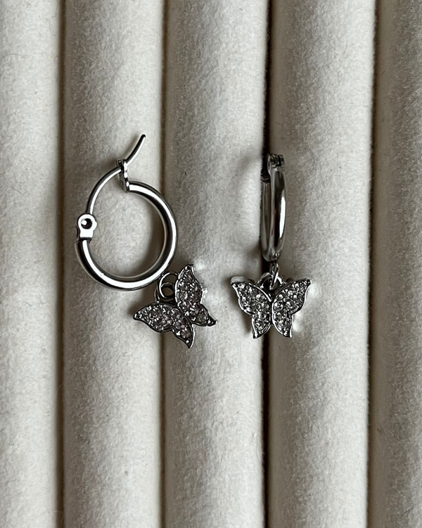 Producto - Aros mariposa con cubic 1.5cm de acero quirúrgico