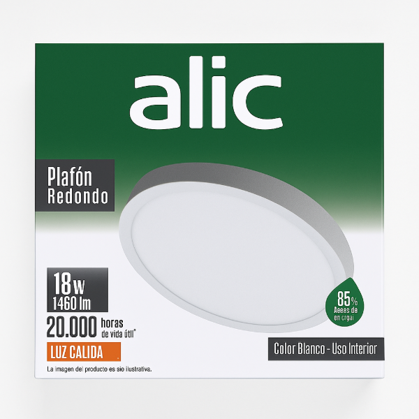 Producto - Plafón Redondo LED 18W ALIC Luz Cálida 1460lm  Bajo Consumo