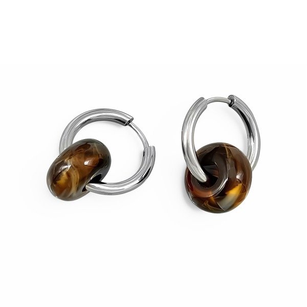 Producto - Argollas de acero quirúrgico con dije - 1.7cm - Dona - Chocolate