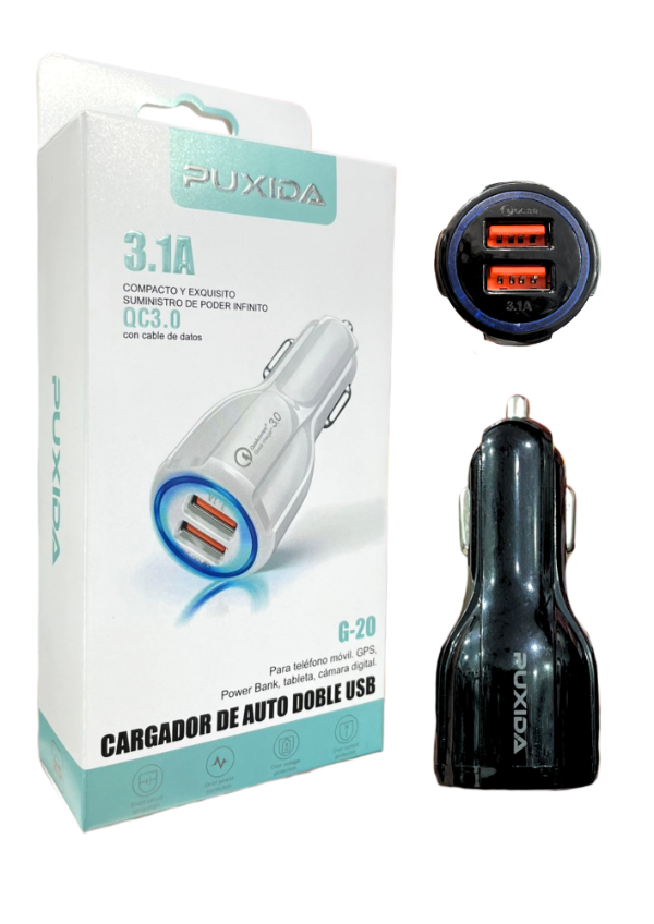 Producto - CARGADOR DE AUTO PUXIDA DOBLE USB 3.1A G20