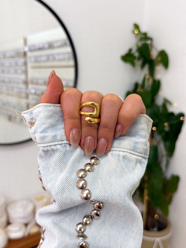 Producto - Anillo acero dorado doble gota cuadrada calada talle 6