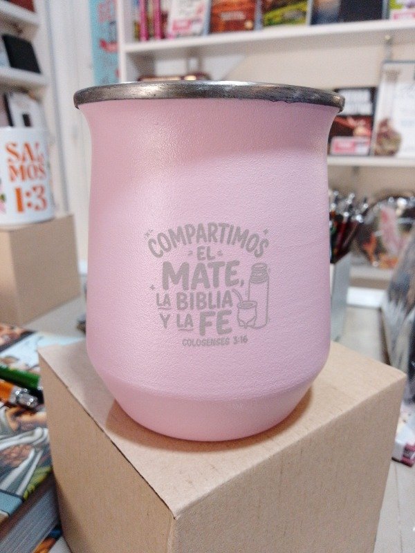 Producto - Mate Acero Témico - Compartimos el mate, la Biblia y la Fe - Rosa