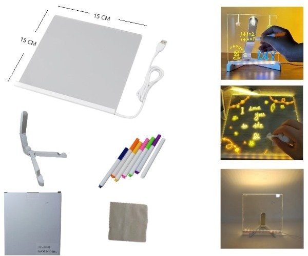 Producto - Pizarra Magica led con Fibrones de colores 15x15