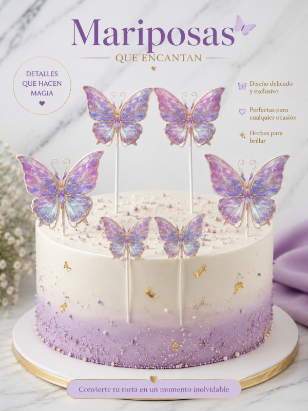 Producto - Set de 6 mariposas lila / violeta  holografico