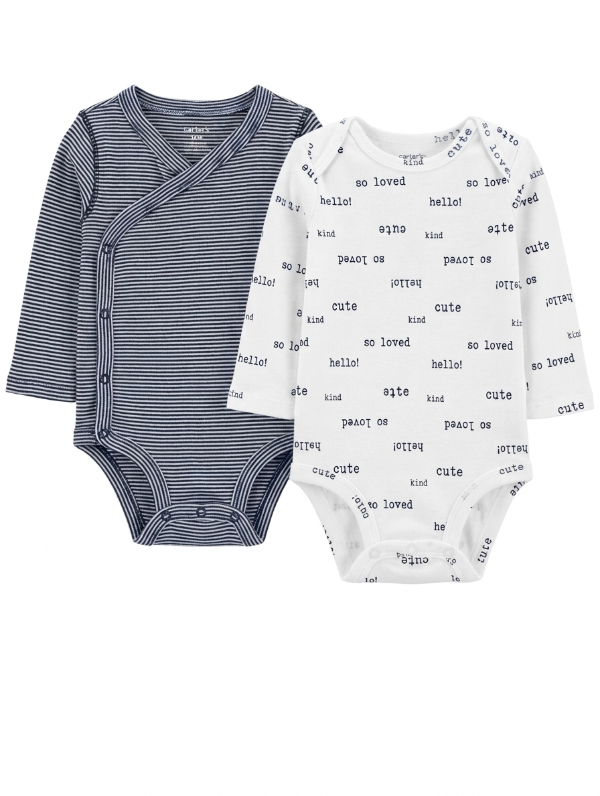 Producto - Pack x2 Bodies Manga Larga Beba Rayado Hello Azul