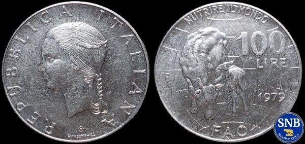 Producto - Italia - 100 Liras (1979) FAO KM #106 [XF] - Hegemonía Demócrata-Cristiana