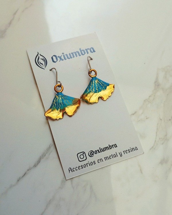 Producto - Aros Ginkgo (verdigris y dorado)
