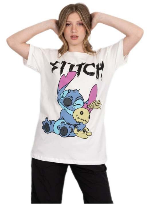 Producto - REMERA STITCH ABRAZANDO SU PELUCHE NOT ALONE BLANCA