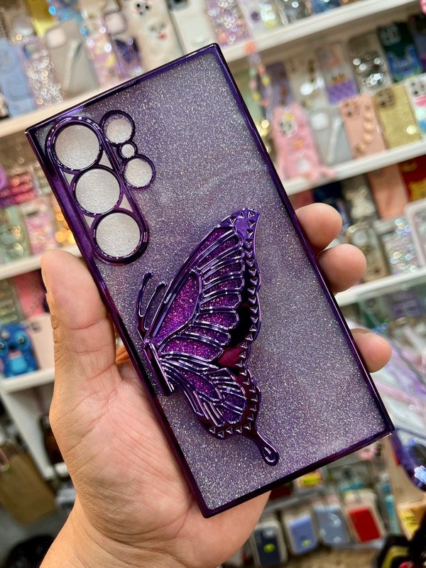 Producto - Funda Brillo con Soporte Mariposa Samsung S24 ultra