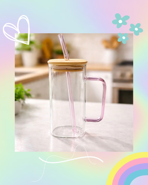 Producto - Vaso Vidrio Girly con Sorbete y Tapa