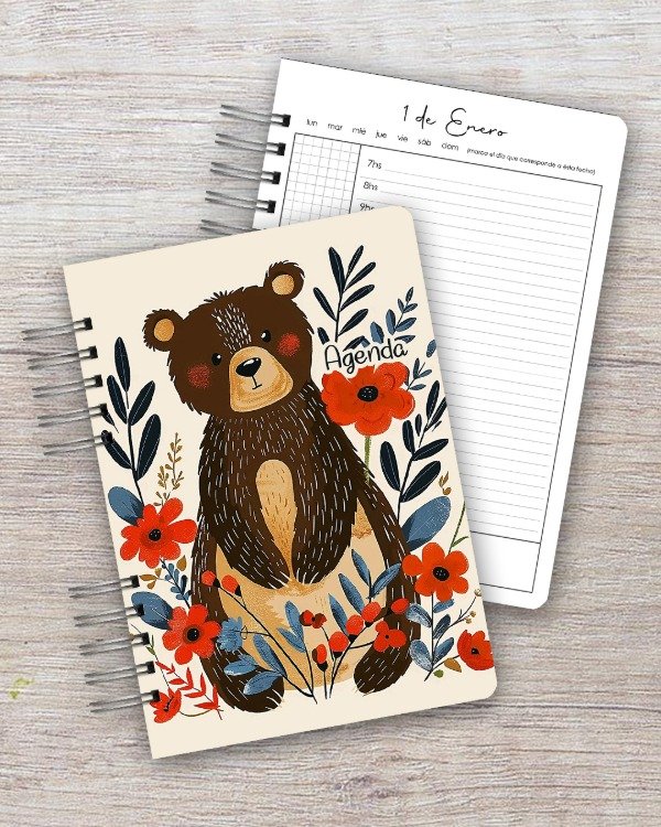 Producto - Agenda Perpetua A5 - 1 día por página - dis. nórdico oso tierno