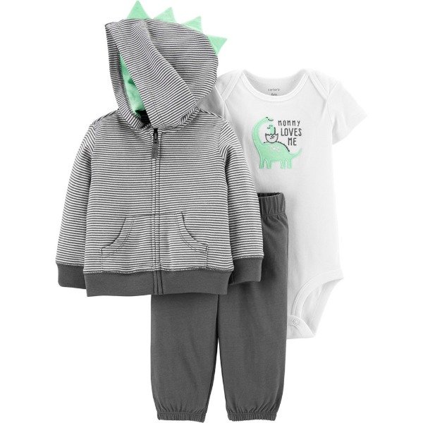 Producto - Trio Bebe con Campera Liviana Rayadito Gris y Blanco