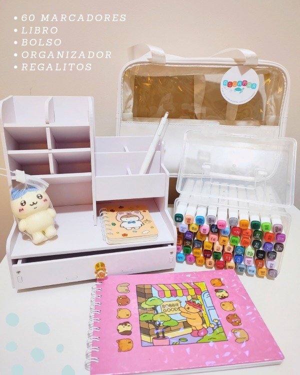 Producto - Set 60 marcadores+ bolso+ libro + organizador