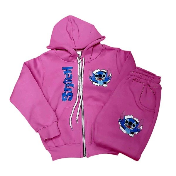 Producto - Conjunto en friza Nena Stitch Rosa T6 y T14