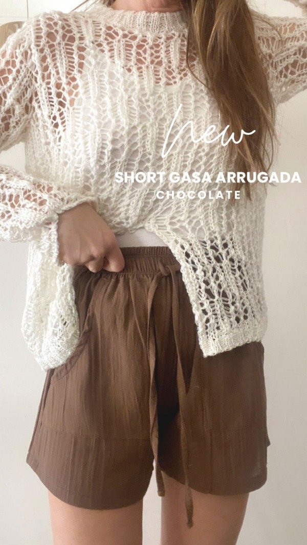 Producto - Short de Gasa Arrugada chocolate