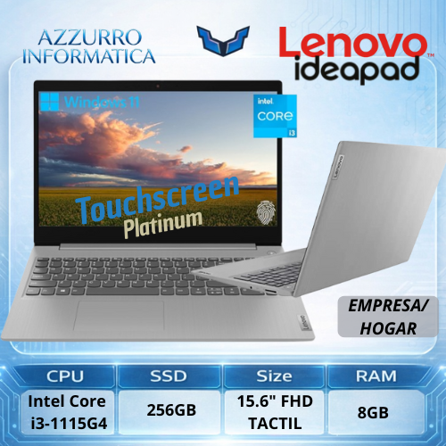 Producto - Notebook Lenovo Ideapad 3i 15.6" HD Touchscreen, Intel i3-1115G4, 8GB, 256GB