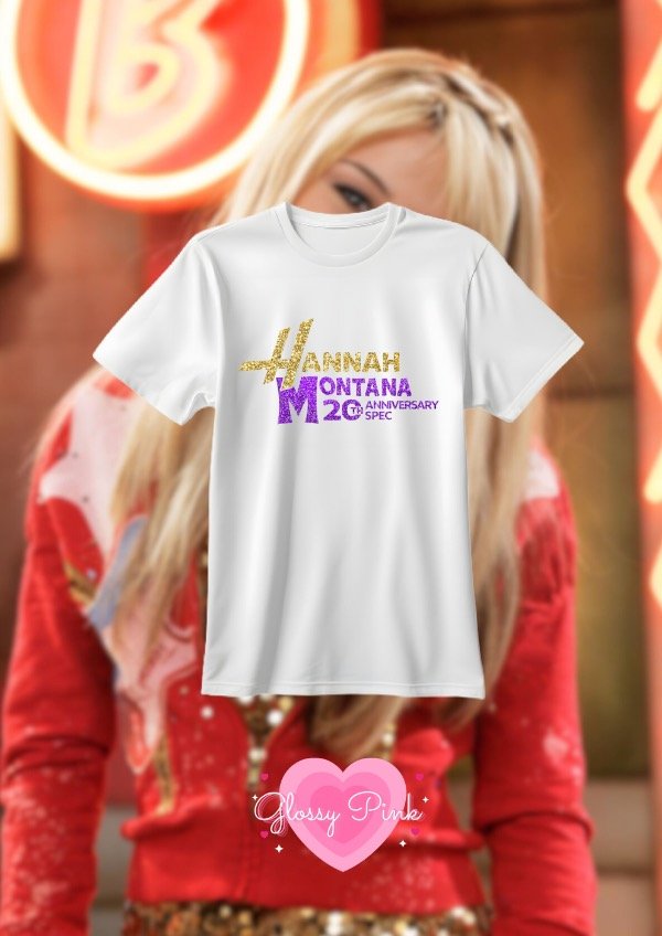 Remera Hannah Montana 20th anniversary vinilo textil glitter