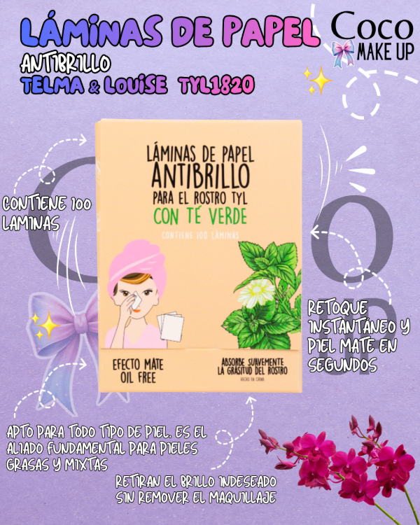 Producto - LÁMINAS DE PAPEL ANTIBRILLO CON TÉ VERDE - TELMA Y LOUISE - TYL1820