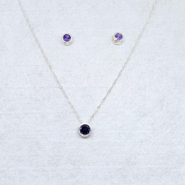 Producto - CONJUNTO cadena, dije y aros Piedra Violeta, de plata (cod891-3438-1274)