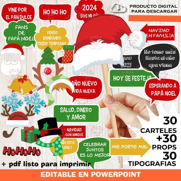 Producto - Kit Imprimible Navidad Photo Props Cartelitos Editable y Pdf