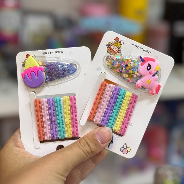 Producto - Set de 1 Hebilla con lentejuelas + 6 colitas para cabello 7036