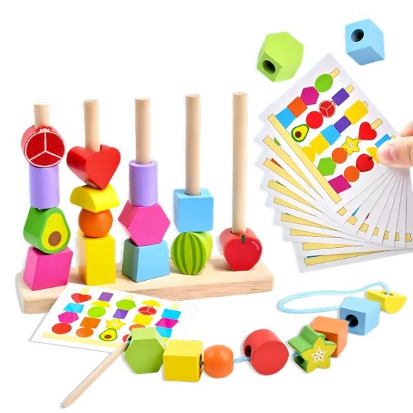 Producto - Juego Montessori de Encastre y Enhebrado de Madera