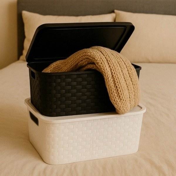 Producto - Canasto Símil Rattan Grande (47x36x20) Negro
