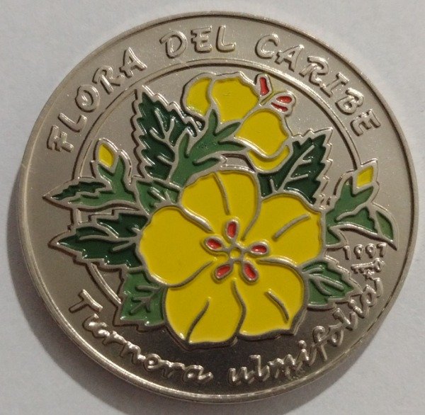 Producto - Cuba 1 peso 1997 flora del caribe (turnera ulmifolia)