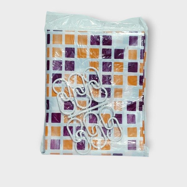 Producto - Cortina de Baño doble Tauro A Cuadros Naranja