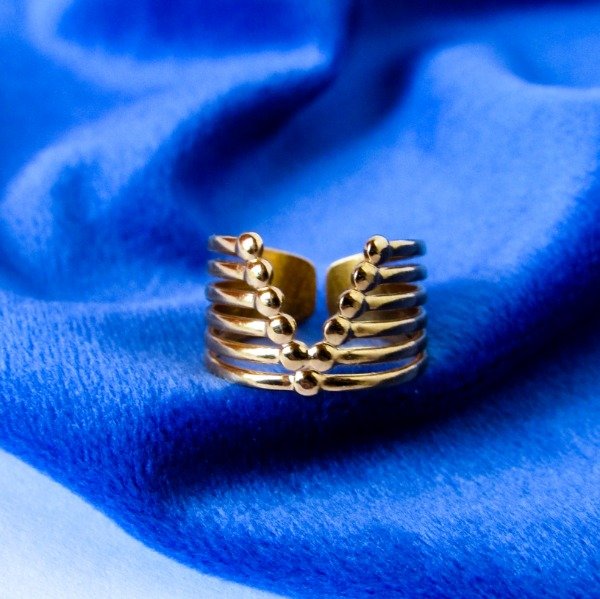 Producto - Anillo V Líneas y Bolitas