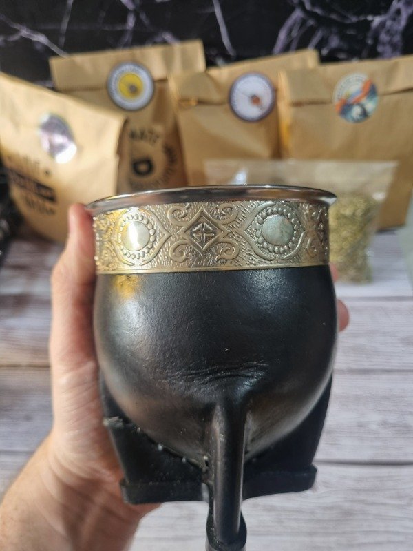 Producto - Mate Imperial Grande de Cuero Negro con Virola de Alpaca - 7