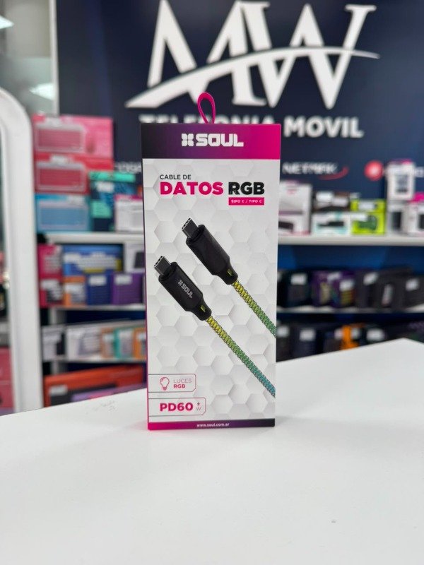 Producto - Cable USB RGB Type C a Type C 60W PD Soul USB-RGBPD60TT