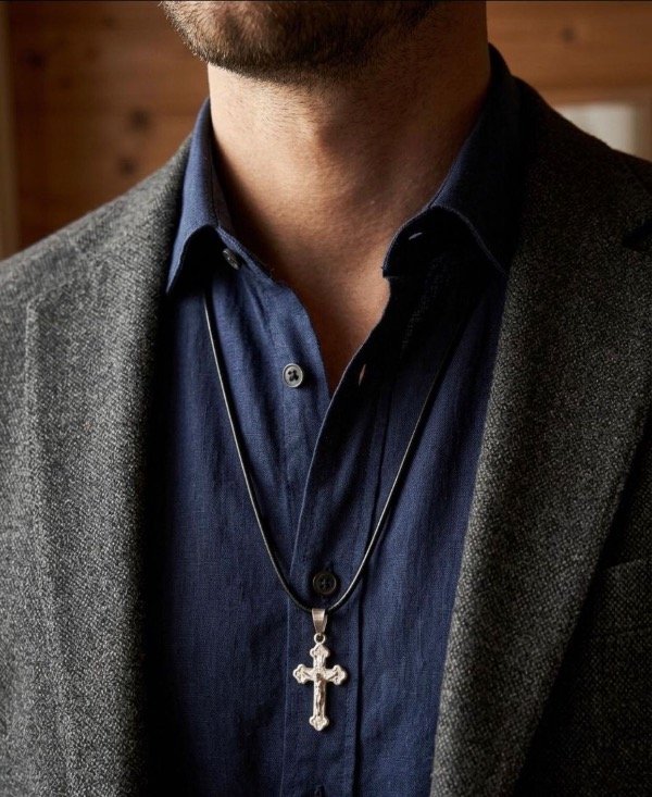 Producto - Conjunto Cruz hombre Plata + Caucho negro Modelo 4