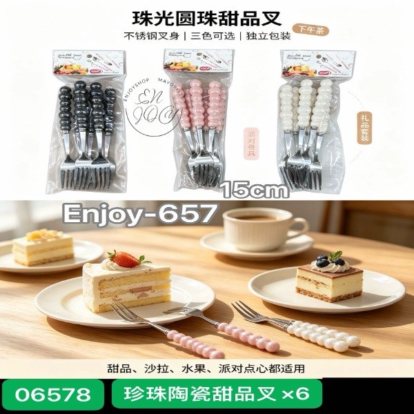 Producto - SET DE 6 TENEDORES 15CM MEDIANA PERLAS CERAMICAS ENJOY657