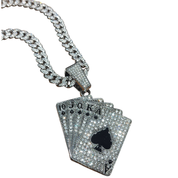 Producto - CADENA CON DIJE AS POKER FULL ICE PLATEADO