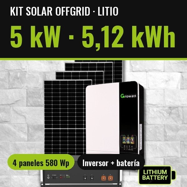 Producto - Kit OffGrid LITIO 5kW con 5,12 kWH x Dia MPPT