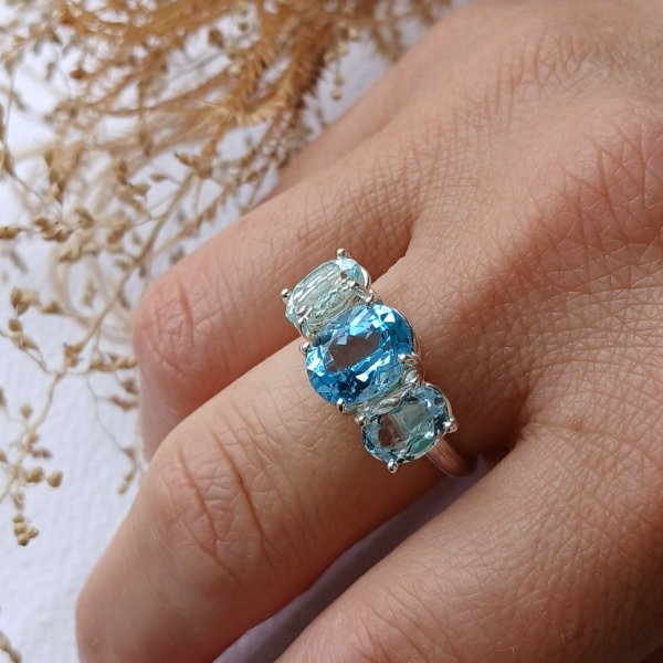 Producto - Anillo Cielo plata 925 Topacio (tratado) y Aguamarinas en  N19 - 0